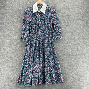 Whirlaway Shirt Dress Women 10P Petite Green Floral Midi Collared Button Casual